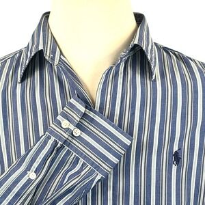 Polo Ralph Lauren Mens Andrew Shirt 16.5 34/35 Blue White Striped Cotton L/S